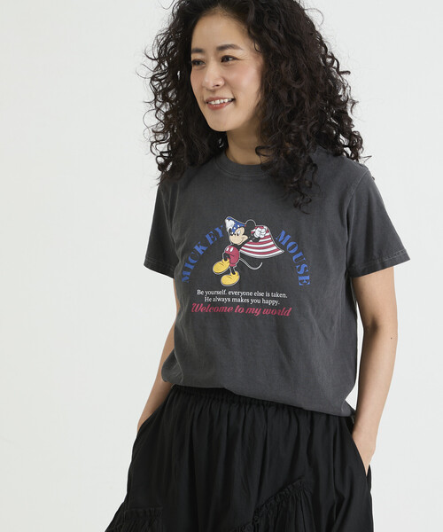 Freada(フリーダ)の「Freada/フリーダ 【MICKEY / ミッキー 】コンパクト ちびTシャツ NEW(Tシャツ/カットソー・レディース・ブラック/ホワイト・ONE SIZE)」の2枚目の写真