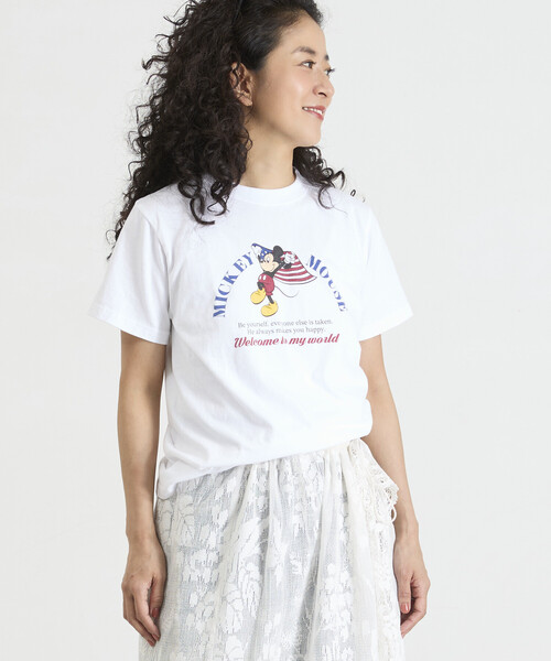 Freada(フリーダ)の「Freada/フリーダ 【MICKEY / ミッキー 】コンパクト ちびTシャツ NEW(Tシャツ/カットソー・レディース・ブラック/ホワイト・ONE SIZE)」の4枚目の写真