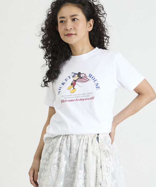 Freada(フリーダ)の「Freada/フリーダ 【MICKEY / ミッキー 】コンパクト ちびTシャツ NEW(Tシャツ/カットソー・レディース・ブラック/ホワイト・ONE SIZE)」の5枚目の写真