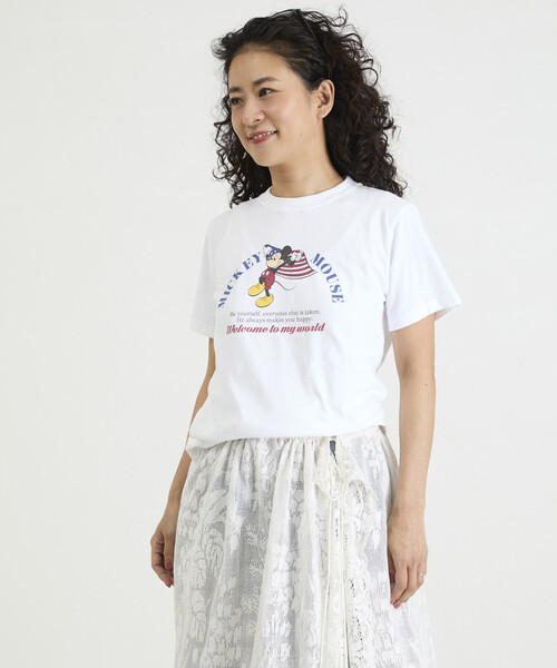 Freada(フリーダ)の「Freada/フリーダ 【MICKEY / ミッキー 】コンパクト ちびTシャツ NEW(Tシャツ/カットソー・レディース・ブラック/ホワイト・ONE SIZE)」の7枚目の写真