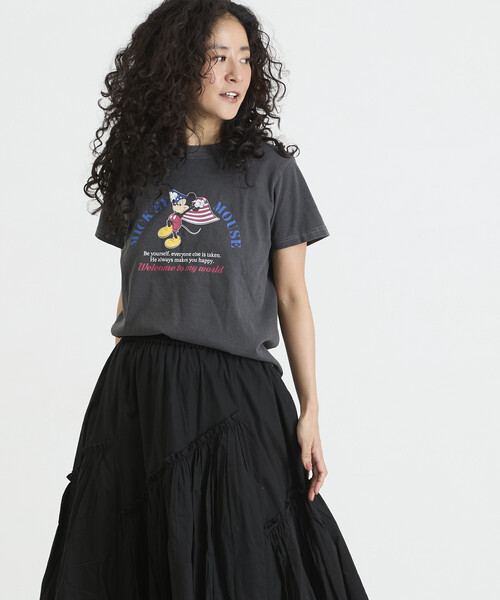 Freada(フリーダ)の「Freada/フリーダ 【MICKEY / ミッキー 】コンパクト ちびTシャツ NEW(Tシャツ/カットソー・レディース・ブラック/ホワイト・ONE SIZE)」の9枚目の写真