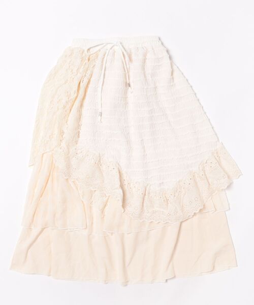 SPINNS（スピンズ）の「異素材ドッキングロングスカート/レース/NEO森ガール（スカート・レディース・ホワイト・ONESIZE）」の2枚目の写真
