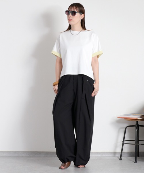 cepo(セポ)の「〈接触冷感 ICE TEE〉袖配色クロップドTee(Tシャツ/カットソー・レディース・オフホワイト/ブラウン/ブラック・M)」の17枚目の写真