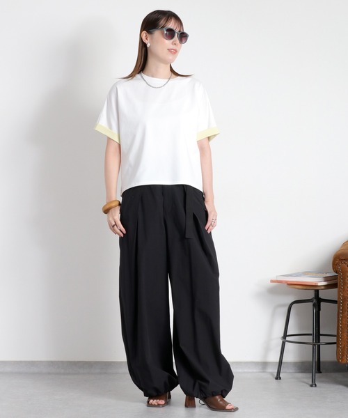 cepo(セポ)の「〈接触冷感 ICE TEE〉袖配色クロップドTee(Tシャツ/カットソー・レディース・オフホワイト/ブラウン/ブラック・M)」の13枚目の写真