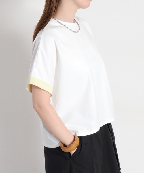 cepo(セポ)の「〈接触冷感 ICE TEE〉袖配色クロップドTee(Tシャツ/カットソー・レディース・オフホワイト/ブラウン/ブラック・M)」の21枚目の写真