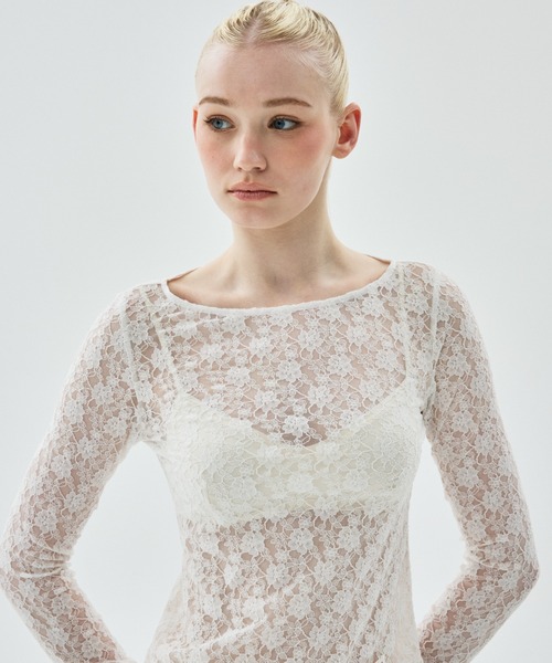 Mardi Mercredi（マルディメクルディ）の「LAYERED TOP LACE / レイヤード トップ レース（Tシャツ/カットソー・レディース・アイボリー・FREE）」の4枚目の写真