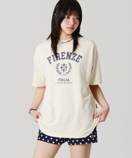 PIECEMAKER(ピースメーカー)の「ヴィンテージフィレンツェリリ半袖Tシャツ(クリーム)(Tシャツ/カットソー・レディース・その他・LARGE/MEDIUM)」の1枚目の写真