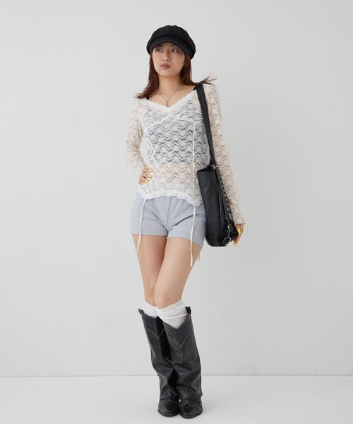 WHO'S WHO gallery(フーズフーギャラリー)の「【26AW新色カラーあり】レースガータートップス(Tシャツ/カットソー・レディース・ミント/ブラック/ダークブラウン/オフホワイト・FREE)」の8枚目の写真