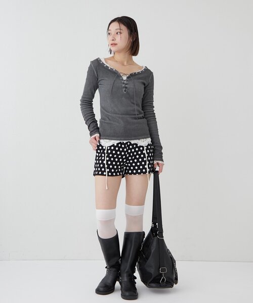 WHO'S WHO gallery(フーズフーギャラリー)の「【26AW新色カラーあり】レースガータートップス(Tシャツ/カットソー・レディース・ミント/ブラック/ダークブラウン/オフホワイト・FREE)」の10枚目の写真