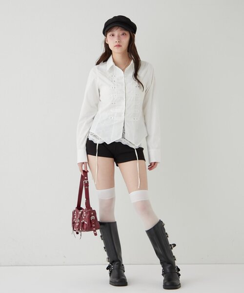 WHO'S WHO gallery(フーズフーギャラリー)の「【26AW新色カラーあり】レースガータートップス(Tシャツ/カットソー・レディース・ミント/ブラック/ダークブラウン/オフホワイト・FREE)」の20枚目の写真