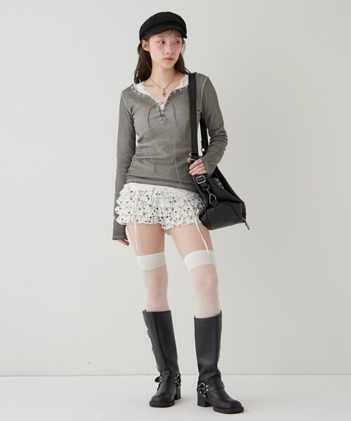 WHO'S WHO gallery(フーズフーギャラリー)の「【26AW新色カラーあり】レースガータートップス(Tシャツ/カットソー・レディース・ミント/ブラック/ダークブラウン/オフホワイト・FREE)」の21枚目の写真