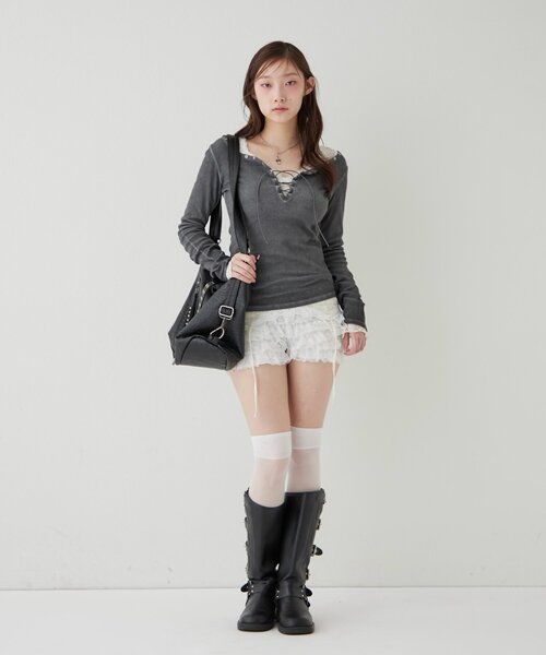 WHO'S WHO gallery(フーズフーギャラリー)の「【26AW新色カラーあり】レースガータートップス(Tシャツ/カットソー・レディース・ミント/ブラック/ダークブラウン/オフホワイト・FREE)」の22枚目の写真