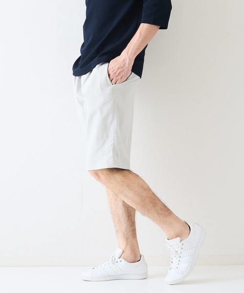 LB/S (エルビーエス)の「【NATURAL STORY/ナチュラルストーリー】【通気性が良く清涼感のある履き心地】リネンタッチ ショートパンツ 快適素材 ドライタッチ 速乾 シャリパン ストレッチ ユニセックス(その他パンツ・メンズ・オフホワイト・MEDIUM)」の4枚目の写真