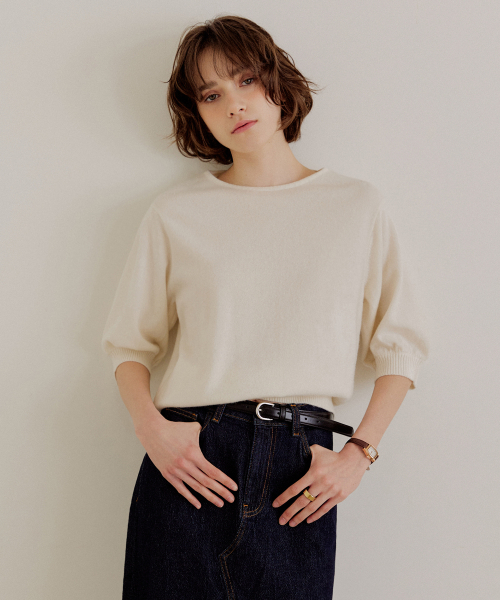 LEFTSEOUL(レフトソウル)の「ピュアウールバルーンスリーブニット【アイボリー】(ニット/セーター・レディース・アイボリー・FREE)」の1枚目の写真