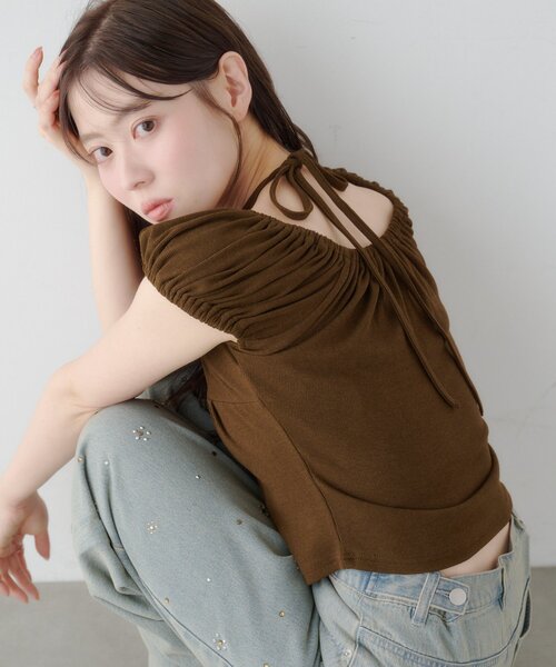 Kastane(カスタネ)の「【WEB先行】ホルターヘンリーチビtee(Tシャツ/カットソー・レディース・グレー/アイボリー/ミント/ブラウン・FREE)」の3枚目の写真