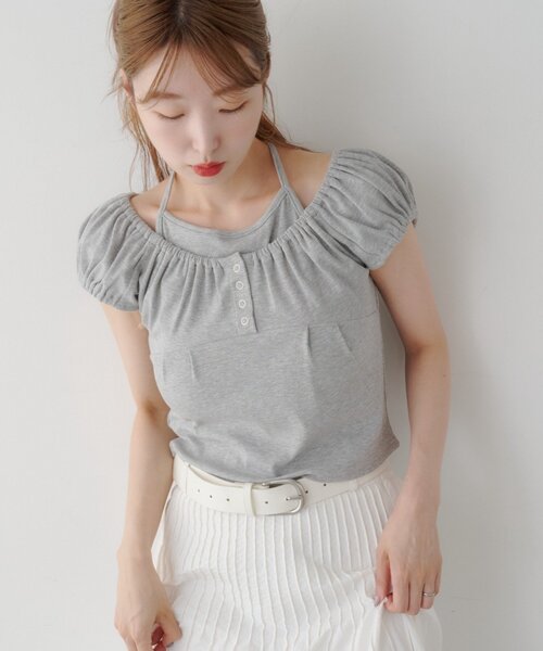 Kastane(カスタネ)の「【WEB先行】ホルターヘンリーチビtee(Tシャツ/カットソー・レディース・グレー/アイボリー/ミント/ブラウン・FREE)」の2枚目の写真