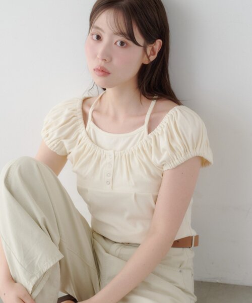 Kastane(カスタネ)の「【WEB先行】ホルターヘンリーチビtee(Tシャツ/カットソー・レディース・グレー/アイボリー/ミント/ブラウン・FREE)」の1枚目の写真
