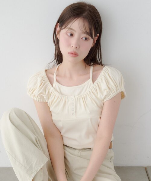 Kastane(カスタネ)の「【WEB先行】ホルターヘンリーチビtee(Tシャツ/カットソー・レディース・グレー/アイボリー/ミント/ブラウン・FREE)」の5枚目の写真