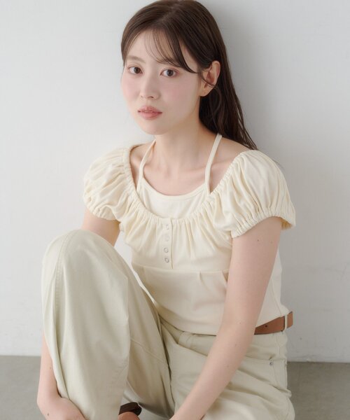 Kastane(カスタネ)の「【WEB先行】ホルターヘンリーチビtee(Tシャツ/カットソー・レディース・グレー/アイボリー/ミント/ブラウン・FREE)」の6枚目の写真