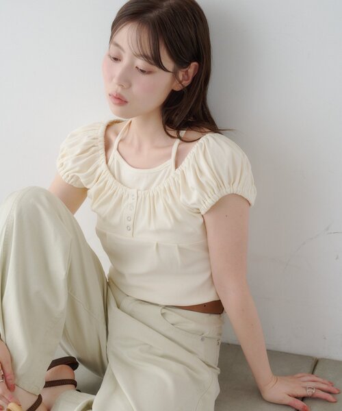 Kastane(カスタネ)の「【WEB先行】ホルターヘンリーチビtee(Tシャツ/カットソー・レディース・グレー/アイボリー/ミント/ブラウン・FREE)」の7枚目の写真