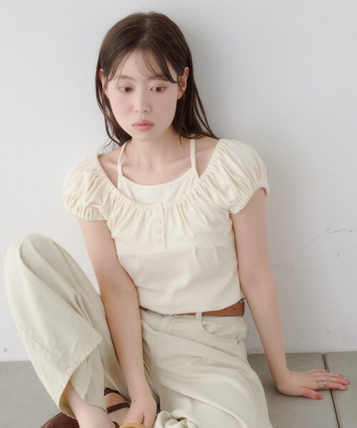 Kastane(カスタネ)の「【WEB先行】ホルターヘンリーチビtee(Tシャツ/カットソー・レディース・グレー/アイボリー/ミント/ブラウン・FREE)」の8枚目の写真