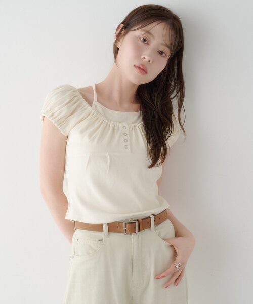Kastane(カスタネ)の「【WEB先行】ホルターヘンリーチビtee(Tシャツ/カットソー・レディース・グレー/アイボリー/ミント/ブラウン・FREE)」の9枚目の写真