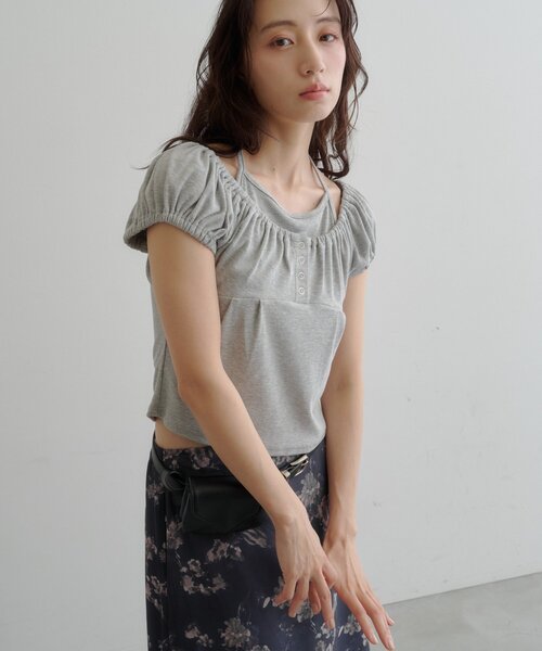 Kastane(カスタネ)の「【2WAY/二の腕カバー】ホルターコンパクトtee(Tシャツ/カットソー・レディース・グレー/アイボリー/ミント/ブラウン・FREE)」の6枚目の写真