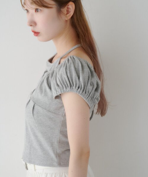 Kastane(カスタネ)の「【2WAY/二の腕カバー】ホルターコンパクトtee(Tシャツ/カットソー・レディース・グレー/アイボリー/ミント/ブラウン・FREE)」の10枚目の写真