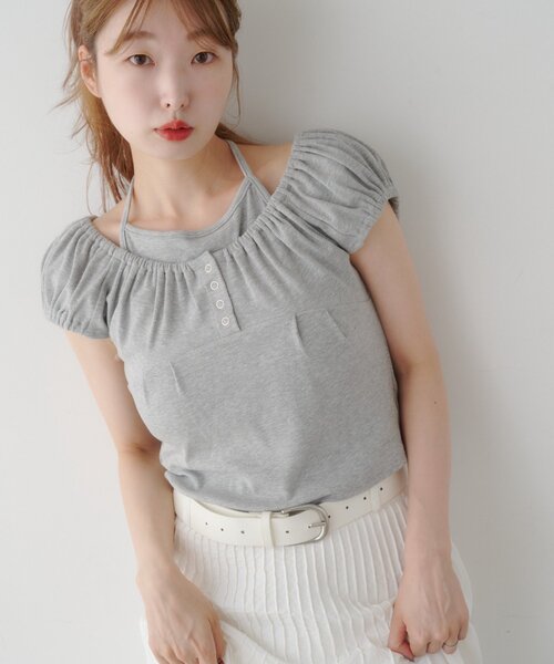 Kastane(カスタネ)の「【2WAY/二の腕カバー】ホルターコンパクトtee(Tシャツ/カットソー・レディース・グレー/アイボリー/ミント/ブラウン・FREE)」の12枚目の写真