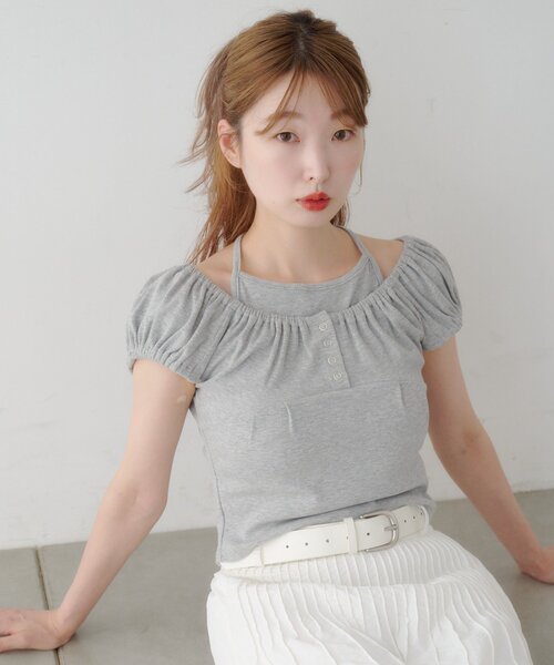 Kastane(カスタネ)の「【2WAY/二の腕カバー】ホルターコンパクトtee(Tシャツ/カットソー・レディース・グレー/アイボリー/ミント/ブラウン・FREE)」の13枚目の写真