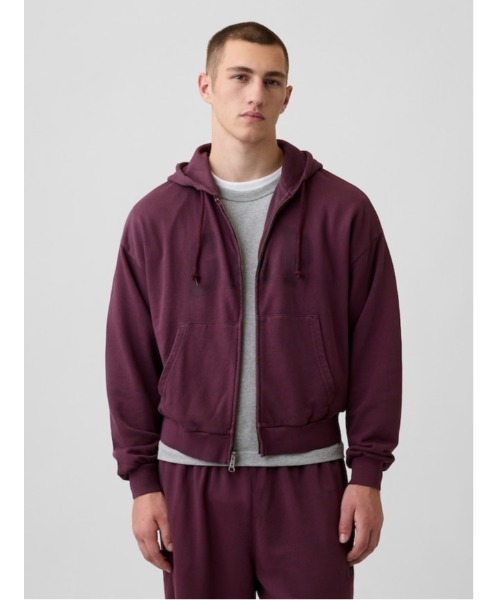 GAP(ギャップ)の「VintageSoft Oversized Gap Logo Zip Hoodie(スウェット・メンズ・ブラック/ブラウン/ネイビー/ワイン・M/L/S/XS/XL)」の5枚目の写真