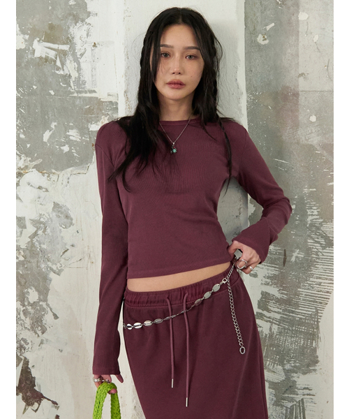 MORVE13(モルブ13)の「メルビルピグメントTシャツ(Tシャツ/カットソー・レディース・バーガンディー/チャコール/スカイブルー/ベージュ・FREE)」の5枚目の写真