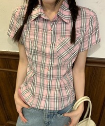 ウエストシェイプ チェックコンパクト 半袖シャツ　スタイルアップ