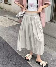 ウエストゴムロングフレアスカート・美脚スカート