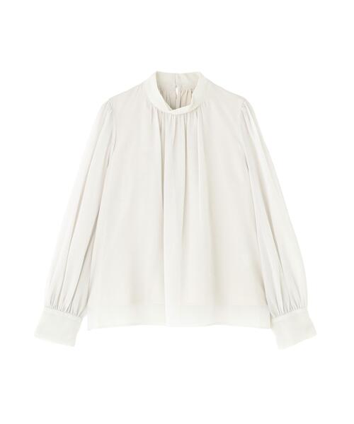 NATURAL BEAUTY BASIC（ナチュラルビューティーベーシック）の「ハイネックボリュームシアーブラウス（シャツ/ブラウス・レディース・オフホワイト/ライトグリーン/ブラウン・MEDIUM/SMALL）」の4枚目の写真