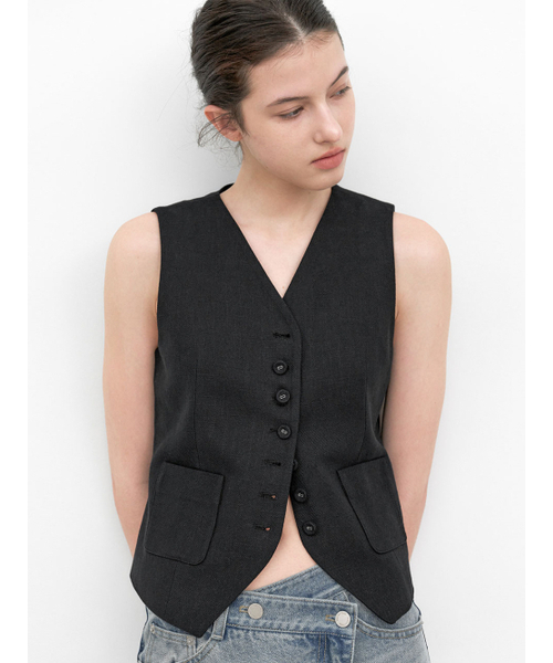 ATELIER NAIN（アトリエナイン）の「LEA LINEN SINGLE VEST (VT-0281)（ベスト・レディース・ブラック・MEDIUM/SMALL）」の2枚目の写真