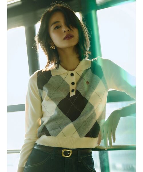 POLO BCS(ポロ ビーシーエス)の「【POLOBCS】アーガイルポロニット(ニット/セーター・レディース・キャメル/オフホワイト/ネイビー・MEDIUM)」の5枚目の写真