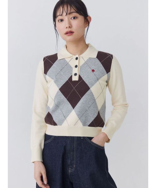 POLO BCS(ポロ ビーシーエス)の「【POLOBCS】アーガイルポロニット(ニット/セーター・レディース・キャメル/オフホワイト/ネイビー・MEDIUM)」の8枚目の写真
