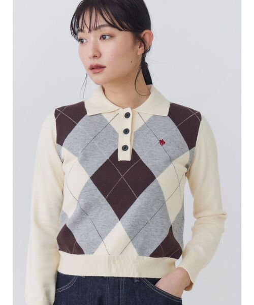 POLO BCS(ポロ ビーシーエス)の「【POLOBCS】アーガイルポロニット(ニット/セーター・レディース・キャメル/オフホワイト/ネイビー・MEDIUM)」の9枚目の写真