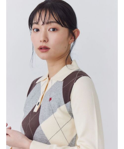 POLO BCS(ポロ ビーシーエス)の「【POLOBCS】アーガイルポロニット(ニット/セーター・レディース・キャメル/オフホワイト/ネイビー・MEDIUM)」の4枚目の写真