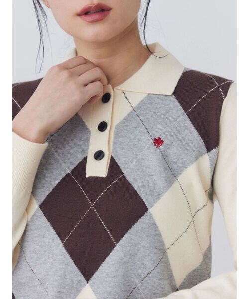 POLO BCS(ポロ ビーシーエス)の「【POLOBCS】アーガイルポロニット(ニット/セーター・レディース・キャメル/オフホワイト/ネイビー・MEDIUM)」の5枚目の写真