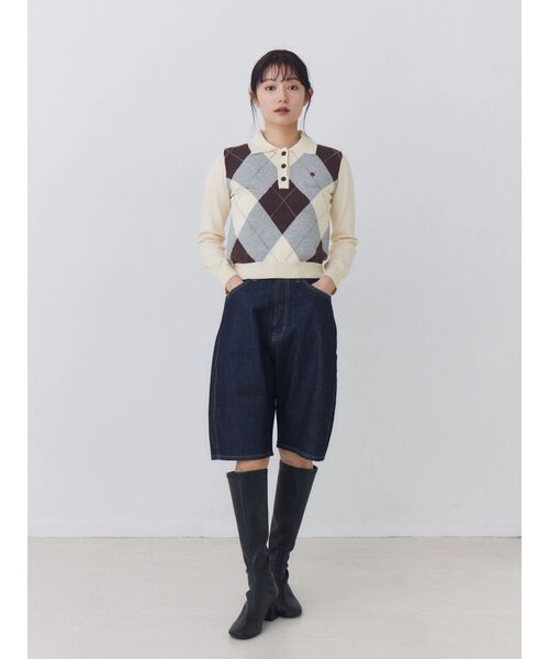 POLO BCS(ポロ ビーシーエス)の「【POLOBCS】アーガイルポロニット(ニット/セーター・レディース・キャメル/オフホワイト/ネイビー・MEDIUM)」の7枚目の写真
