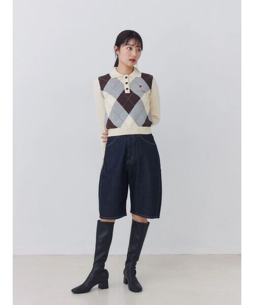 POLO BCS(ポロ ビーシーエス)の「【POLOBCS】アーガイルポロニット(ニット/セーター・レディース・キャメル/オフホワイト/ネイビー・MEDIUM)」の8枚目の写真
