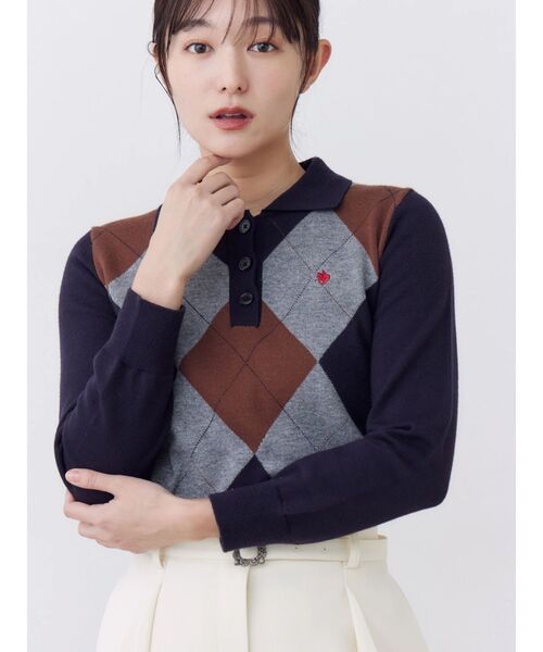 POLO BCS(ポロ ビーシーエス)の「【POLOBCS】アーガイルポロニット(ニット/セーター・レディース・キャメル/オフホワイト/ネイビー・MEDIUM)」の10枚目の写真