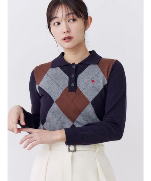 POLO BCS(ポロ ビーシーエス)の「【POLOBCS】アーガイルポロニット(ニット/セーター・レディース・キャメル/オフホワイト/ネイビー・MEDIUM)」の11枚目の写真