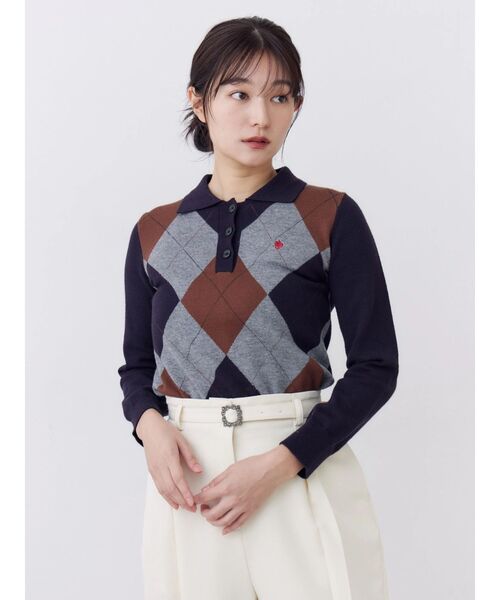 POLO BCS(ポロ ビーシーエス)の「【POLOBCS】アーガイルポロニット(ニット/セーター・レディース・キャメル/オフホワイト/ネイビー・MEDIUM)」の13枚目の写真