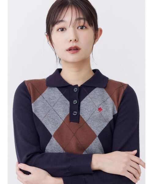 POLO BCS(ポロ ビーシーエス)の「【POLOBCS】アーガイルポロニット(ニット/セーター・レディース・キャメル/オフホワイト/ネイビー・MEDIUM)」の14枚目の写真