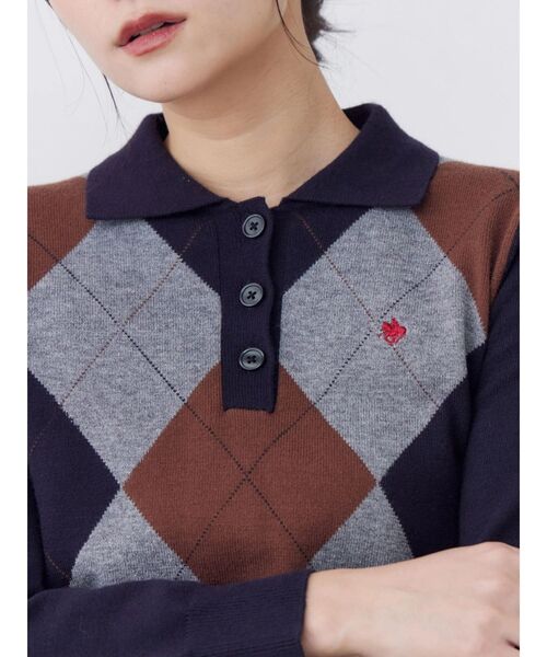 POLO BCS(ポロ ビーシーエス)の「【POLOBCS】アーガイルポロニット(ニット/セーター・レディース・キャメル/オフホワイト/ネイビー・MEDIUM)」の15枚目の写真