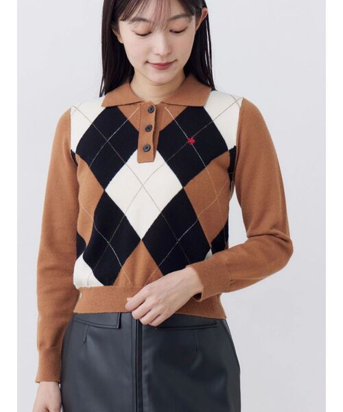 POLO BCS(ポロ ビーシーエス)の「【POLOBCS】アーガイルポロニット(ニット/セーター・レディース・キャメル/オフホワイト/ネイビー・MEDIUM)」の18枚目の写真