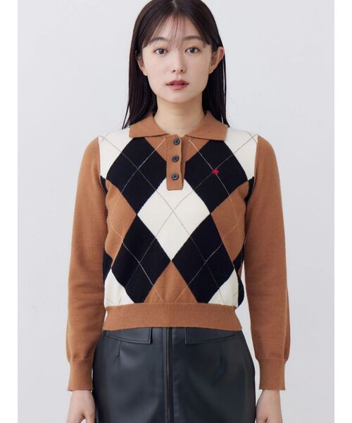 POLO BCS(ポロ ビーシーエス)の「【POLOBCS】アーガイルポロニット(ニット/セーター・レディース・キャメル/オフホワイト/ネイビー・MEDIUM)」の19枚目の写真